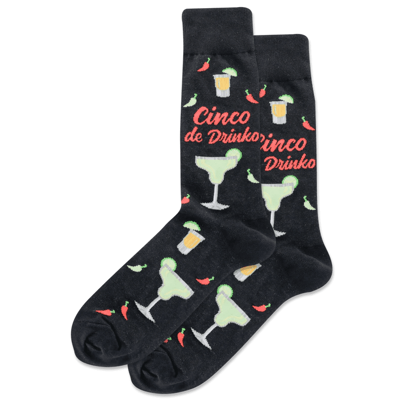 Men’s Socks Cinco De Drinko Black | Hot Sox | Iris Gifts & Décor