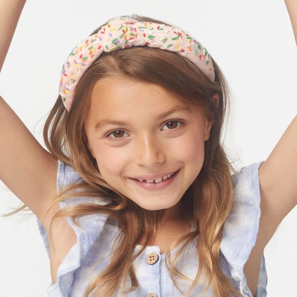 Beaded Birthday Cake Kids Knotted Headband - Strawberry - Image 2