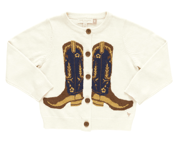 Girls Cowboy Boots Sweater - Cream