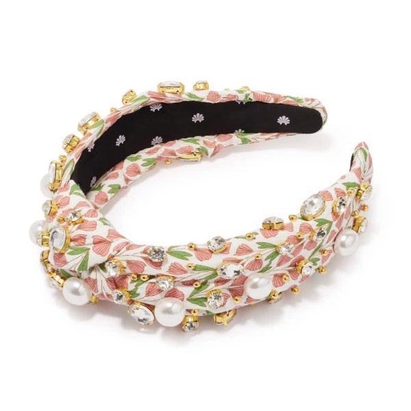 Pearl and Crystal Slim Knotted Headband-Pink Tulip