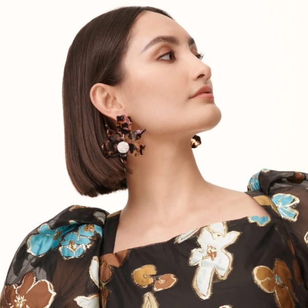 Crystal Lily Pierced Earrings - Rose Tortoise - Image 2