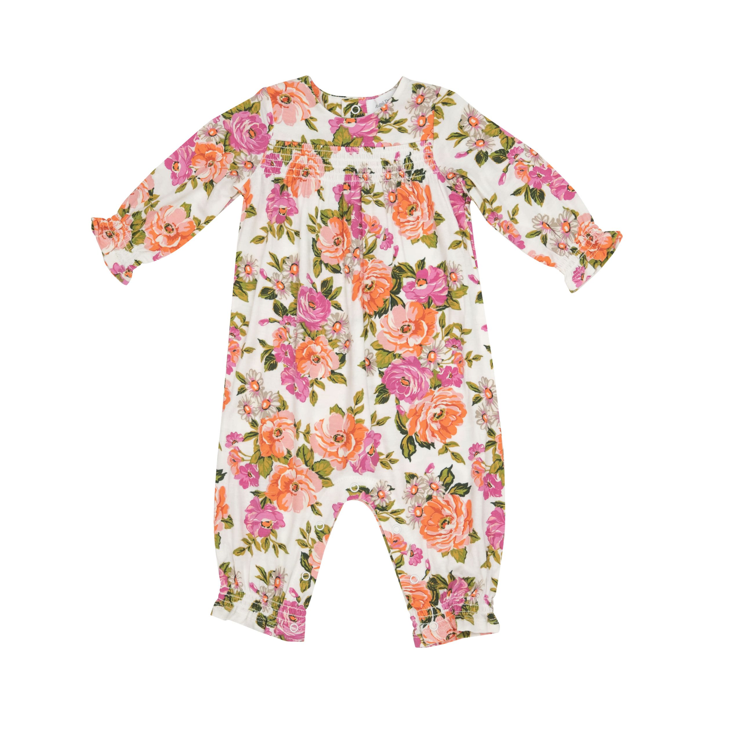 Wild Rose Floral Smocked Romper Pink | Angel Dear | Iris Gifts & Décor