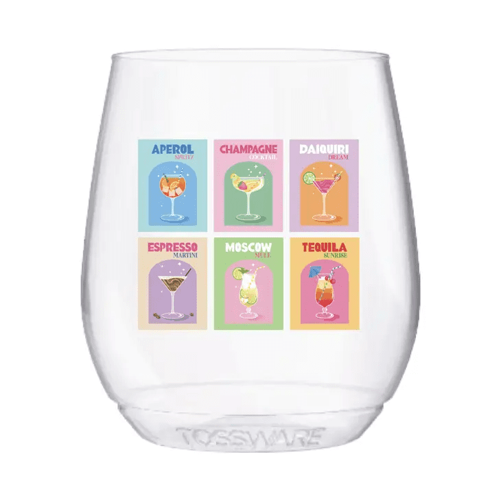 Drinks Art Print Stemless Wine Tossware