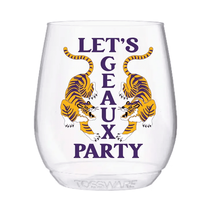 Let’s Geaux Party Tigers Stemless Wine Tossware 14oz | Sip Hip Hooray | Iris Gifts & Décor