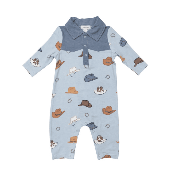 Western Horseshoes Cowboy Romper Blue