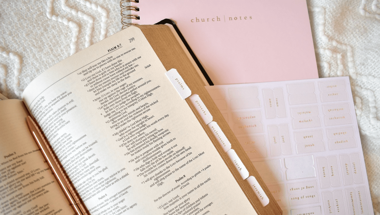 Bible Tabs – Pink and Cream | Church Notes | Iris Gifts & Décor