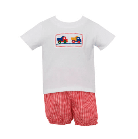 Boy’s Diaper Set S/S White T-Shirt/Red Gingham Diaper | Petit Bebe | Iris Gifts & Décor