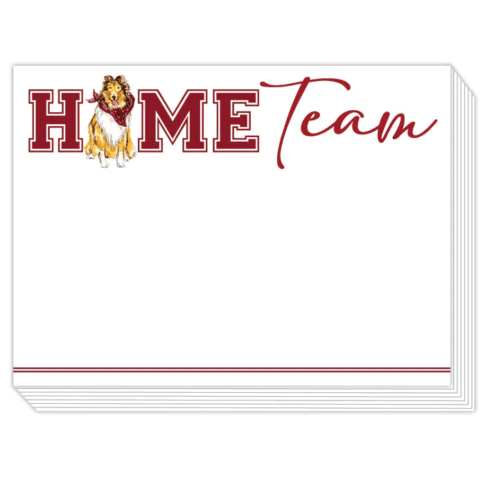 Handpainted Home Team Collie with Maroon Bandana Slab Notepad | Rosanne Beck | Iris Gifts & Décor