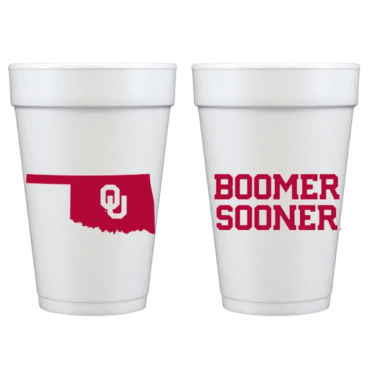 Oklahoma/Boomer Sooner Foam Cups-10 pack | Two Funny Girls | Iris Gifts & Décor