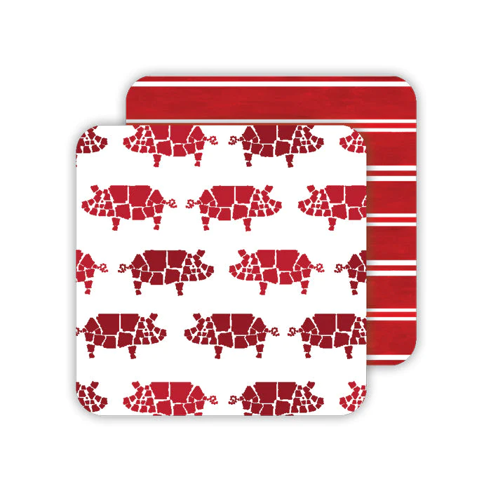 Red Arkansas Pigs Square Coaster | Rosanne Beck | Iris Gifts & Décor