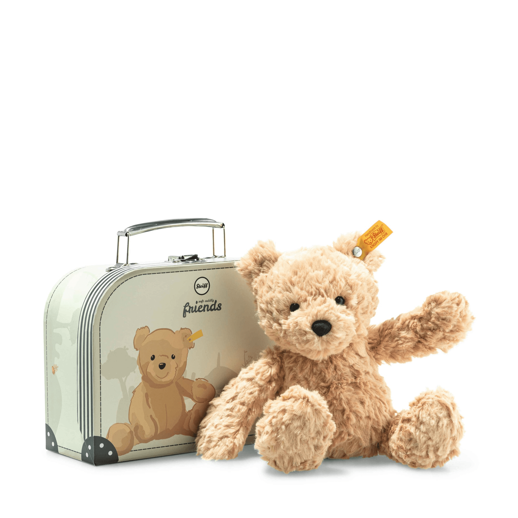 Jimmy Teddy Bear w/suitcase, Golden Brown 10″ | Steiff | Iris Gifts & Décor