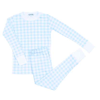 Baby Checks Long PJS Light Blue | Magnolia Baby | Iris Gifts & Décor