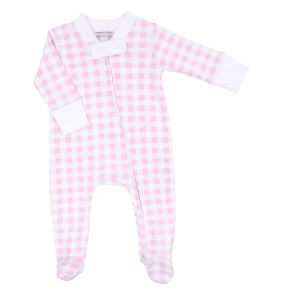 Baby Checks Zipped Footie Pink | Magnolia Baby | Iris Gifts & Décor