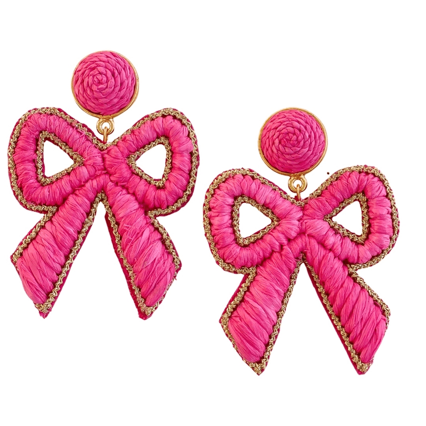 Bow Raffia Earrings Pink Flamingo | Gaby & Grace | Iris Gifts & Décor