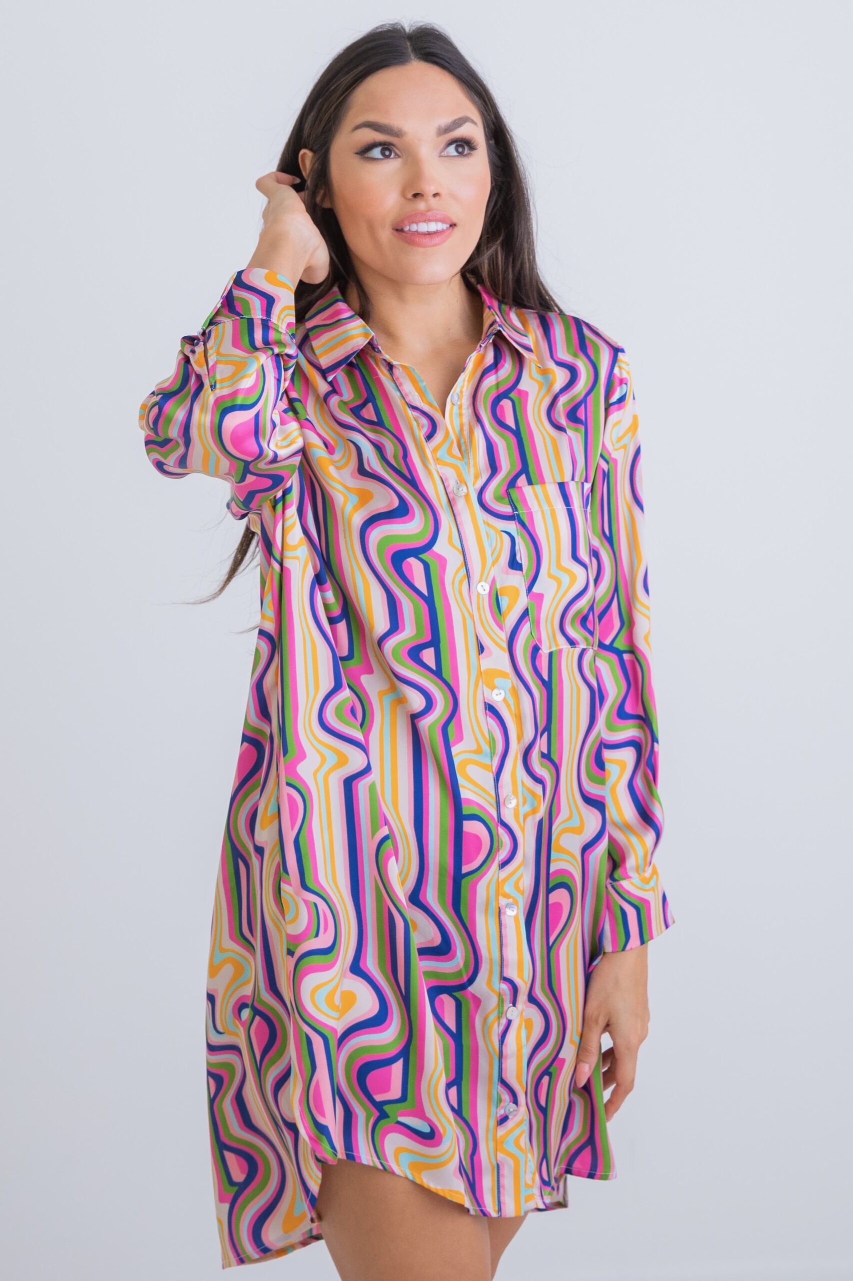 Bright Geometric Pocket Shirt Dress | karlie | Iris Gifts & Décor