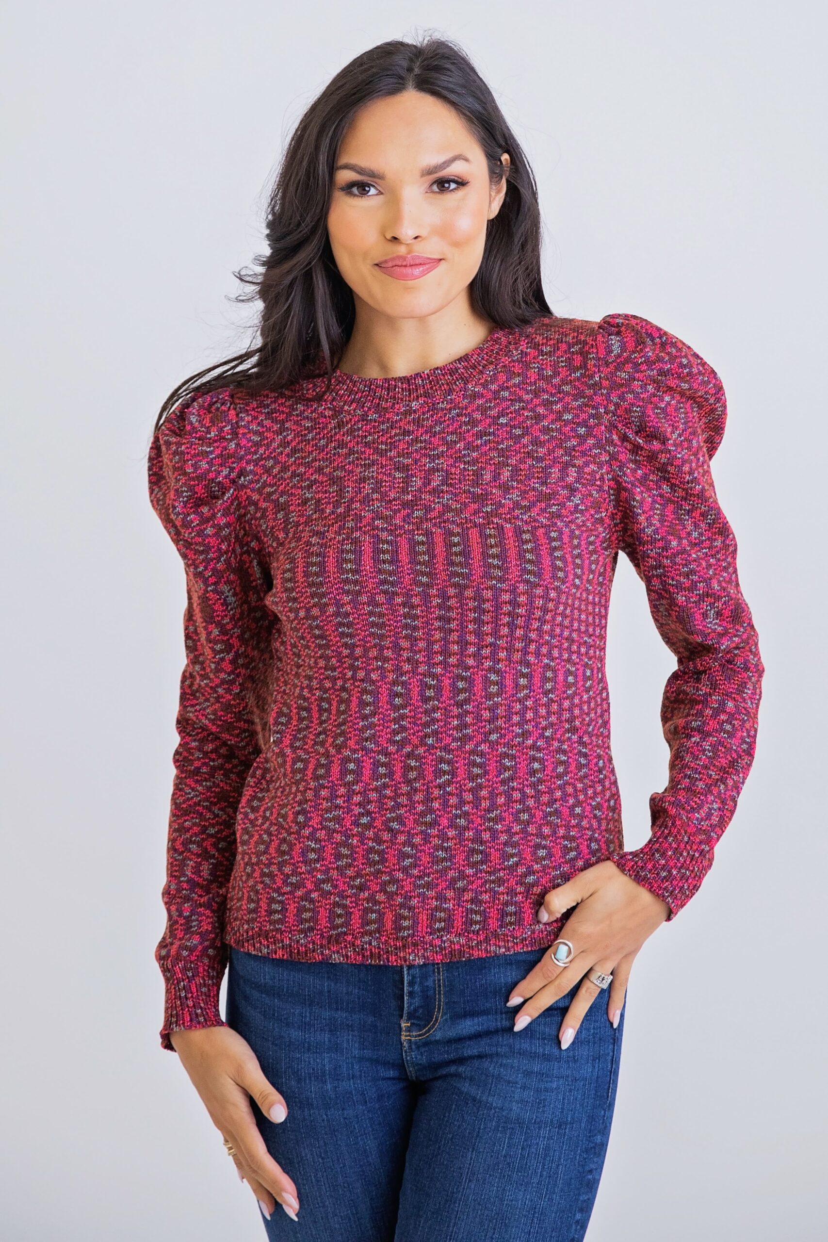Multi Yarn Puff Sleeve Novelty Sweater | karlie | Iris Gifts & Décor