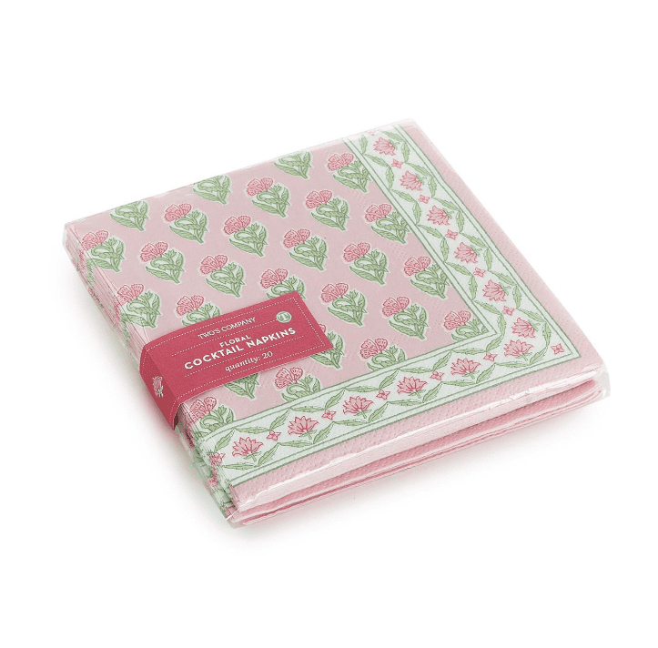 Floral Block Print 3-Ply Paper Cocktail Napkin | Two's Company | Iris Gifts & Décor