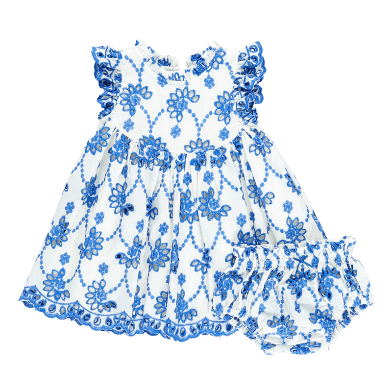 Baby Girls Cynthia Dress Set – Blue Eyelet | Pink Chicken | Iris Gifts & Décor