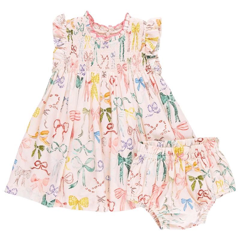Baby Stevie Dress Set – Watercolor Bows | Pink Chicken | Iris Gifts & Décor