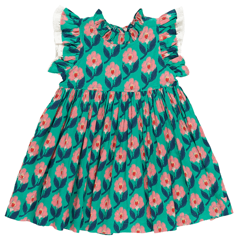 Girls Lelia Dress – Green Ikat Floral | Pink Chicken | Iris Gifts & Décor