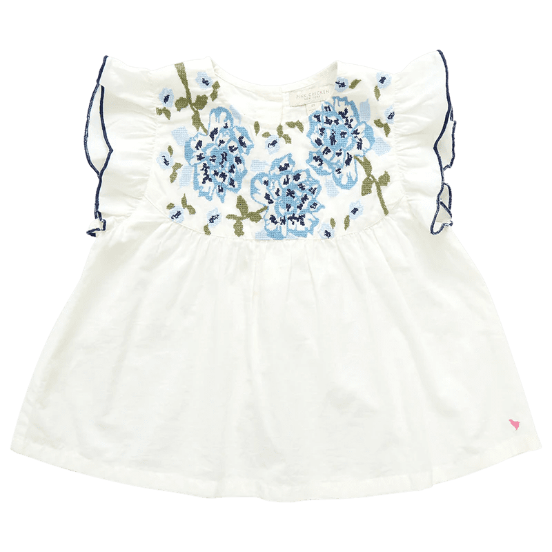 Girls Kari Top – Multi Blue Embroidery | Pink Chicken | Iris Gifts & Décor