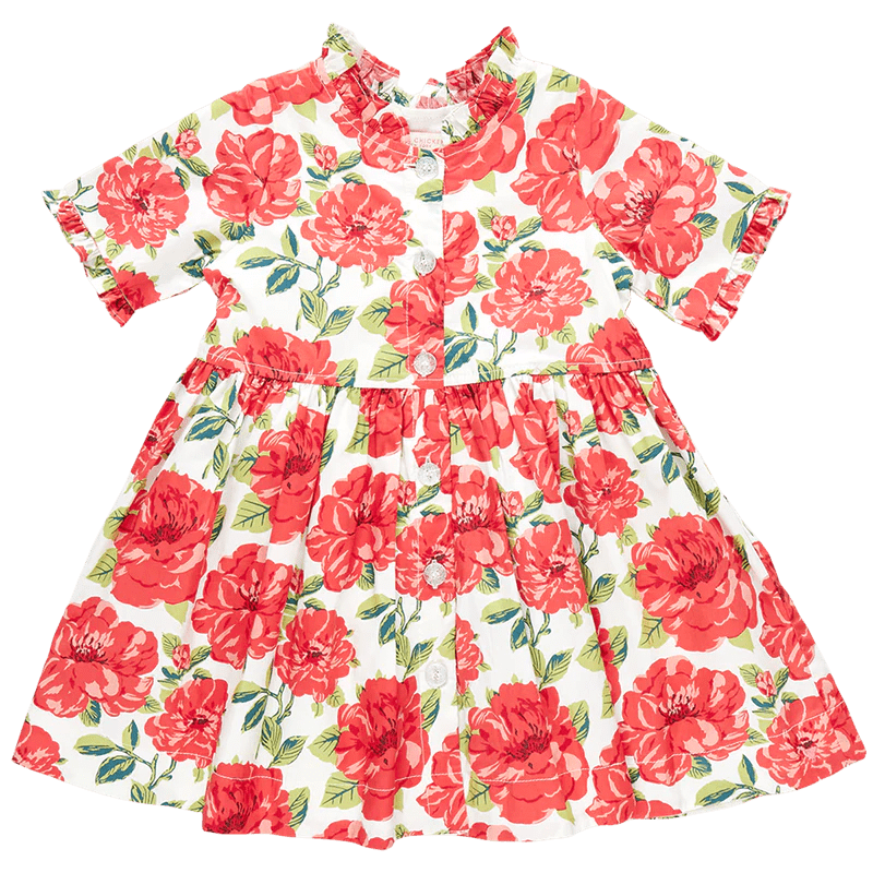 Girls Autumn Dress- Red Peonies | Pink Chicken | Iris Gifts & Décor