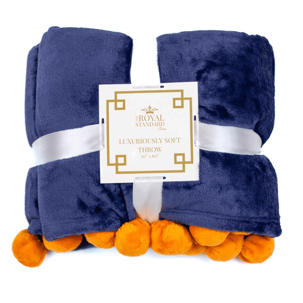 Cozy Pom Pom Throw Blue/Orange 50×60 | Royal Standard | Iris Gifts & Décor