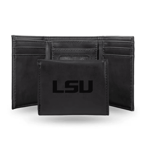 Black Laser Engraved Trifold Wallet LSU