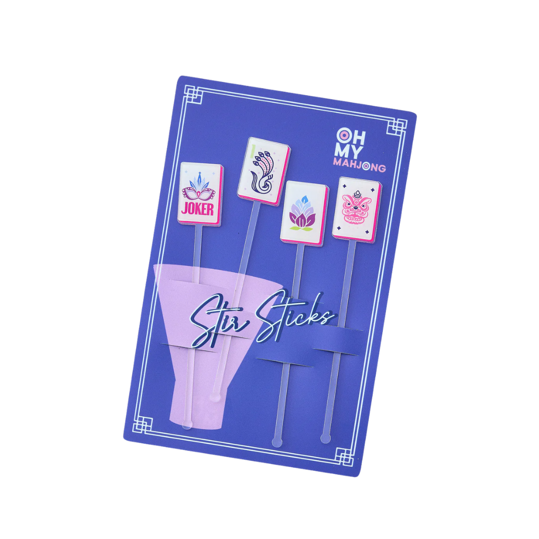 Tile Acrylic Cocktail Stir Sticks 4/pk | Oh My Mahjong | Iris Gifts & Décor