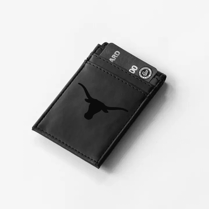 Black Texas Longhorns Engraved Front Pocket Wallet | Rico Industries | Iris Gifts & Décor