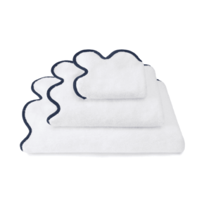 White & Navy Scallop Towel