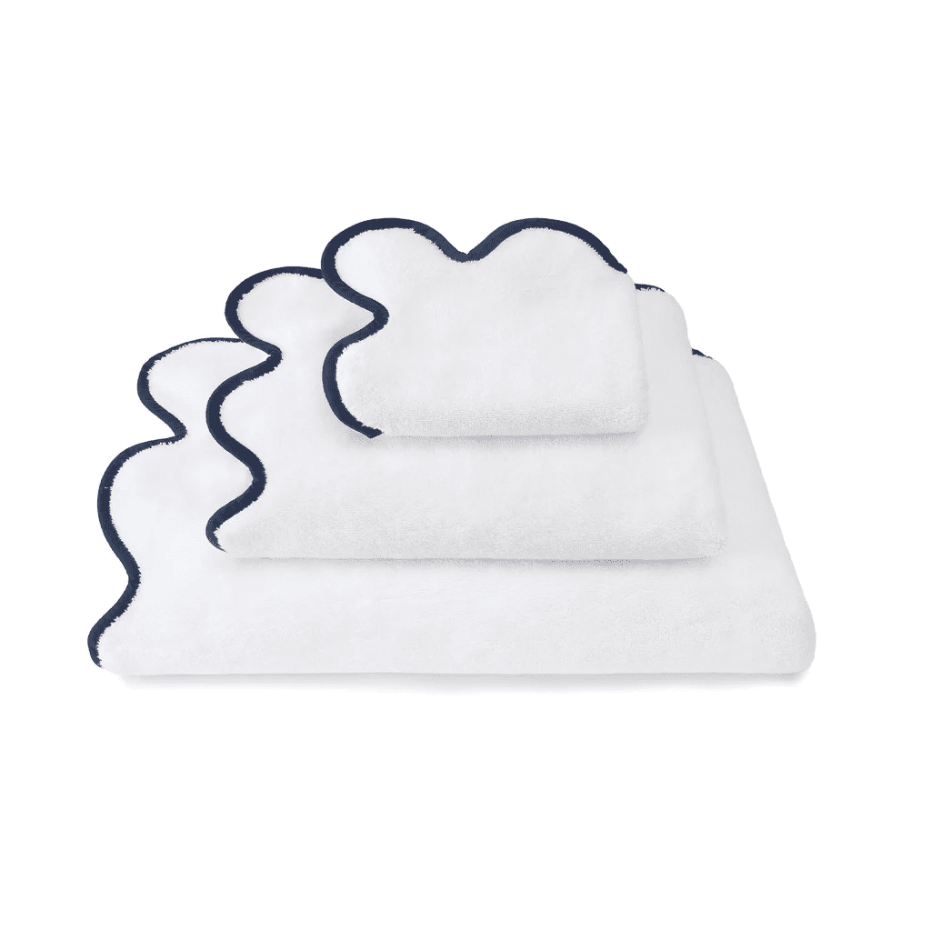 White & Navy Scallop Towel | Kassatex | Iris Gifts & Décor