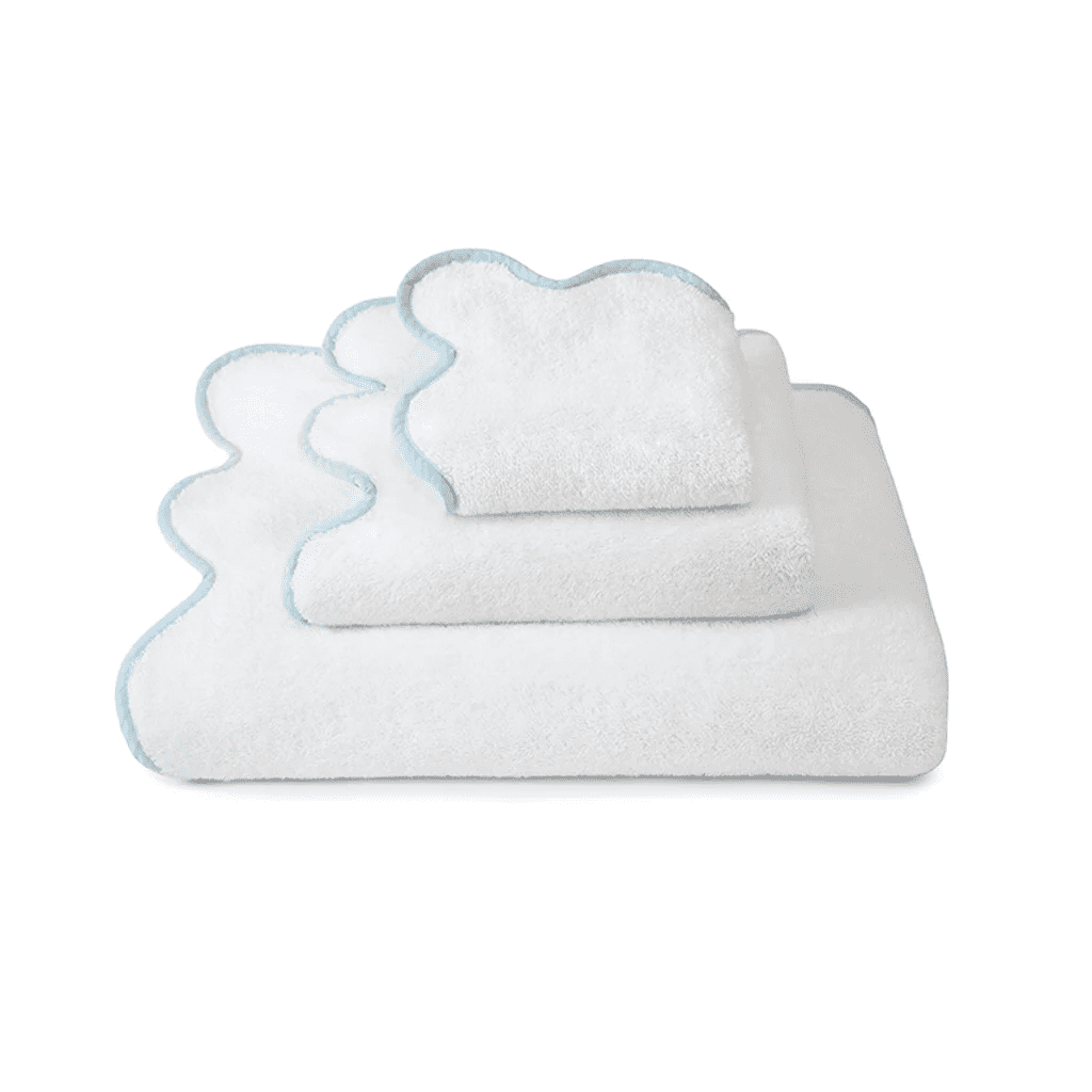 White & Powder Blue Scallop Towel | Kassatex | Iris Gifts & Décor