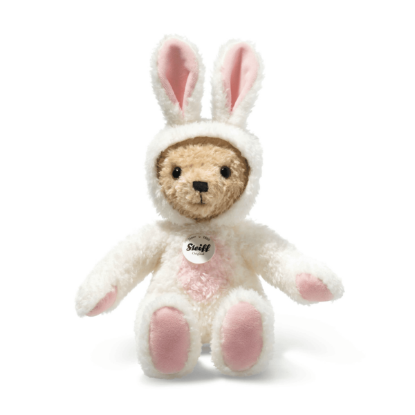 Rabbit Hoodie Teddy Bear,  White & Pink 11"