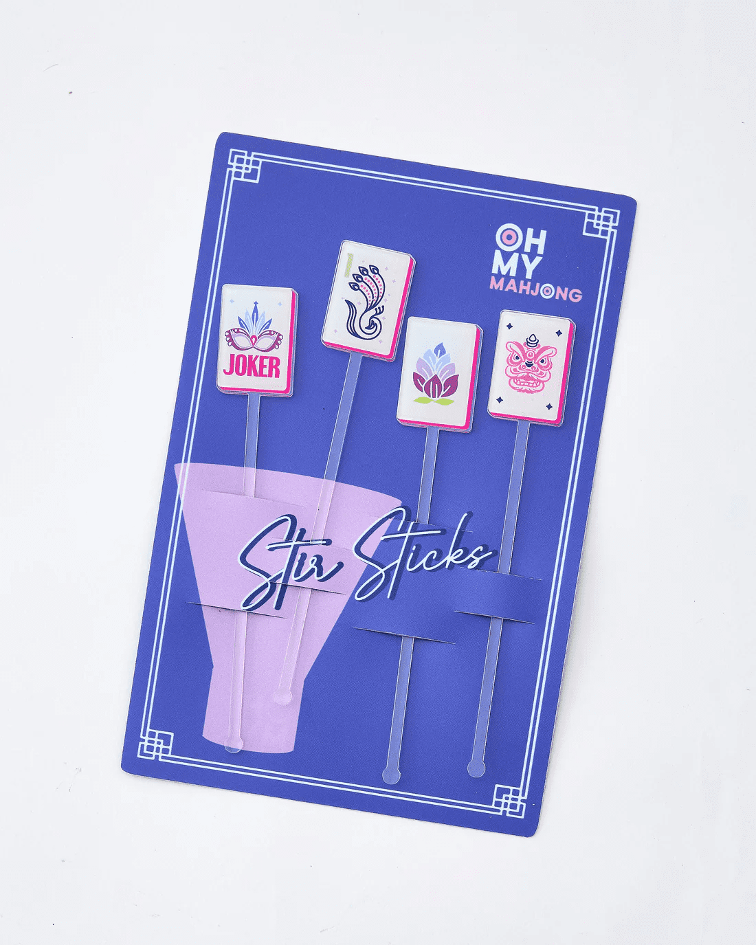 Tile Acrylic Cocktail Stir Sticks 4/pk | Oh My Mahjong | Iris Gifts & Décor