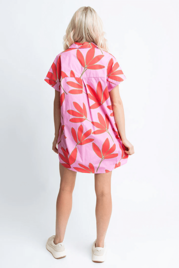 Palm Floral V-Neck Collar Shirt Dress - Image 2