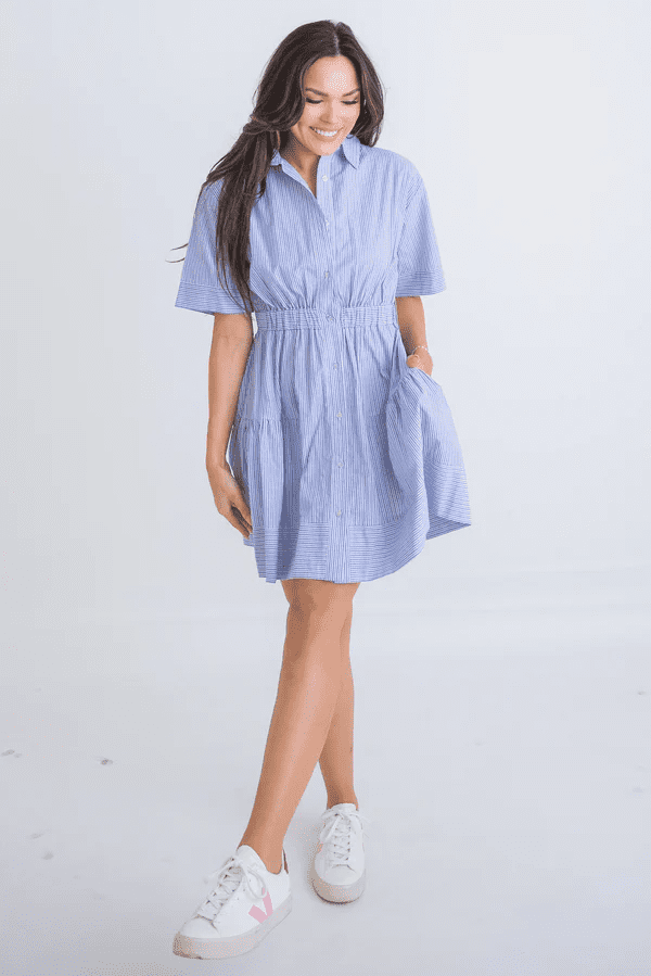 Poplin Stripe Button Up Open Back Dress | karlie | Iris Gifts & Décor