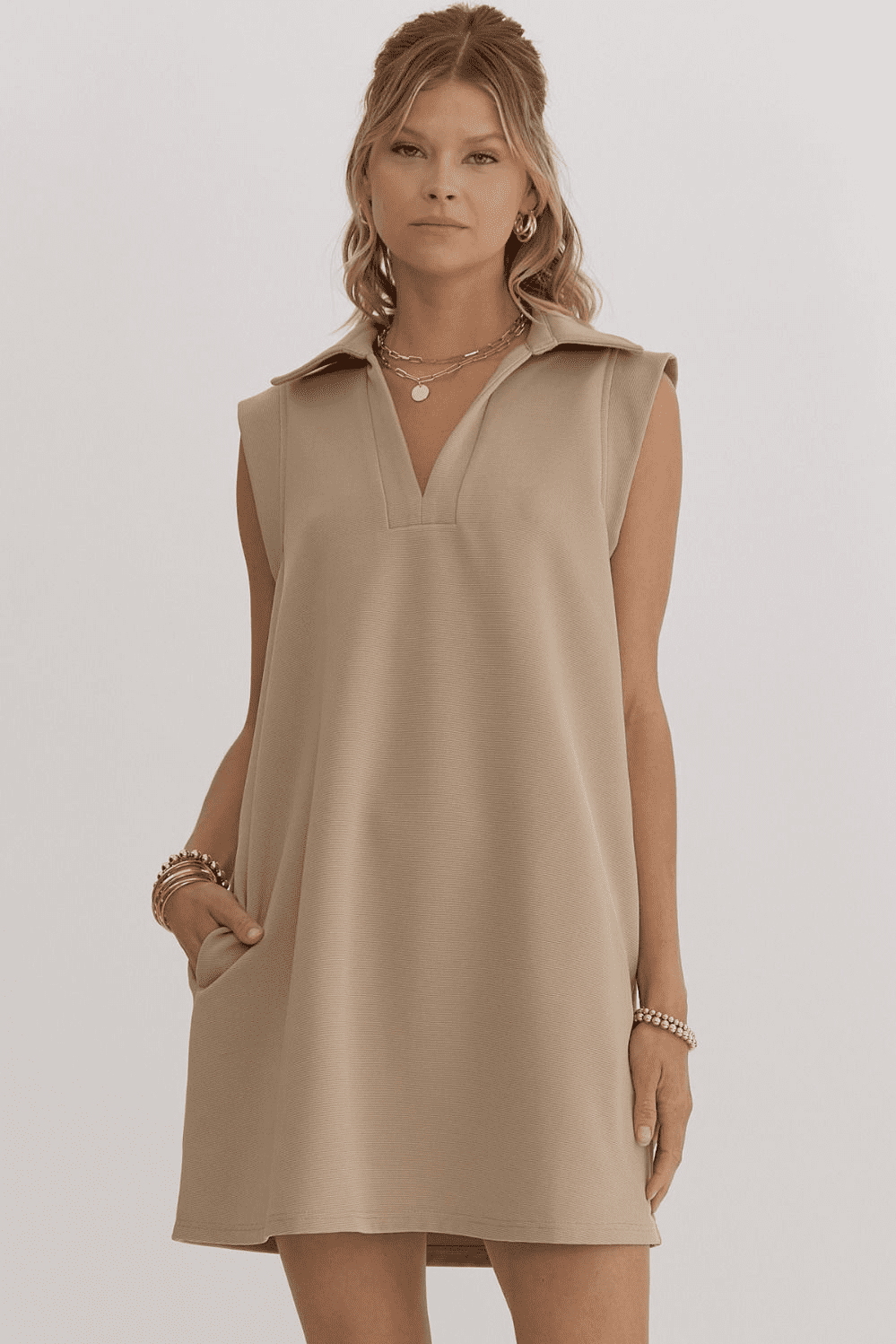 Sleeveless Taupe Dress | Entro | Iris Gifts & Décor