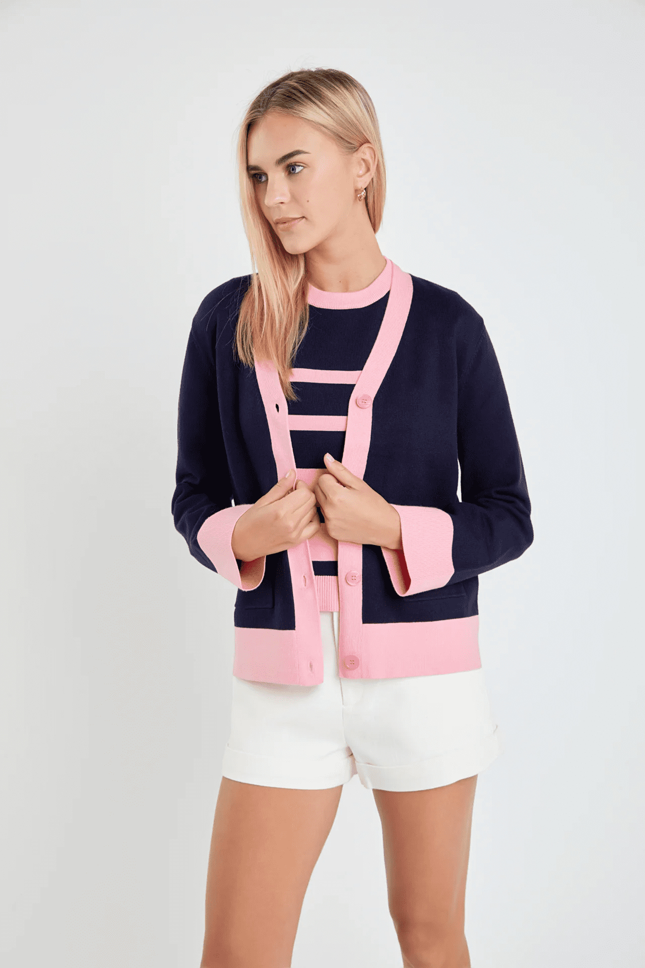 Blue & Pink V-Neck Cardigan | English Factory | Iris Gifts & Décor