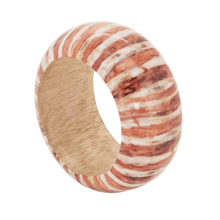 Rust Striped Wood Napkin Ring | Saro | Iris Gifts & Décor