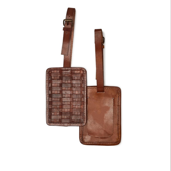 Chestnut Woven Leather Luggage Tag