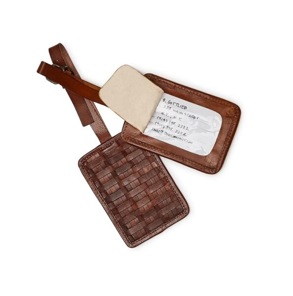 Chestnut Woven Leather Luggage Tag |  | Iris Gifts & Décor