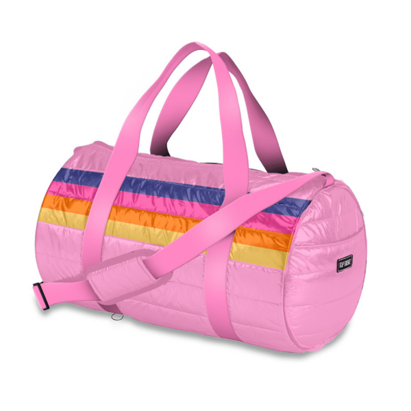 Pink Puffer Duffle Bag w/ Retro Stripes