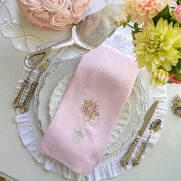 Pink Topiary Linen Towel | Arte Italica | Iris Gifts & Décor