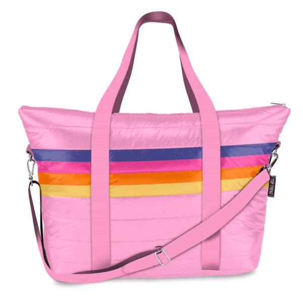 Pink Puffer Tote Bag w/ Retro Stripes