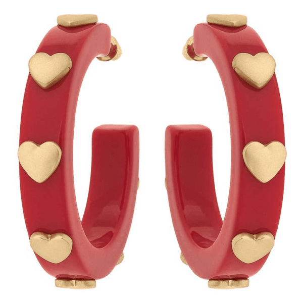 Red Libby Heart Hoop Earrings