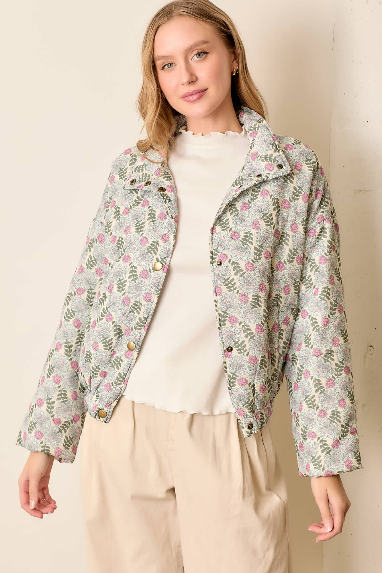 Ethnic Floral Print Puffer Jacket | Wellmade USA | Iris Gifts & Décor