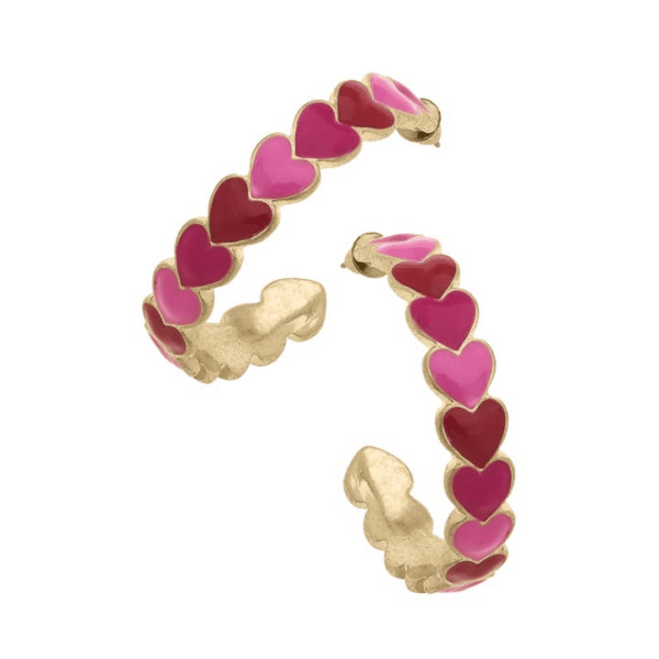 Pink, Red, & Fuchsia Valentine's Heart Hoop Earrings