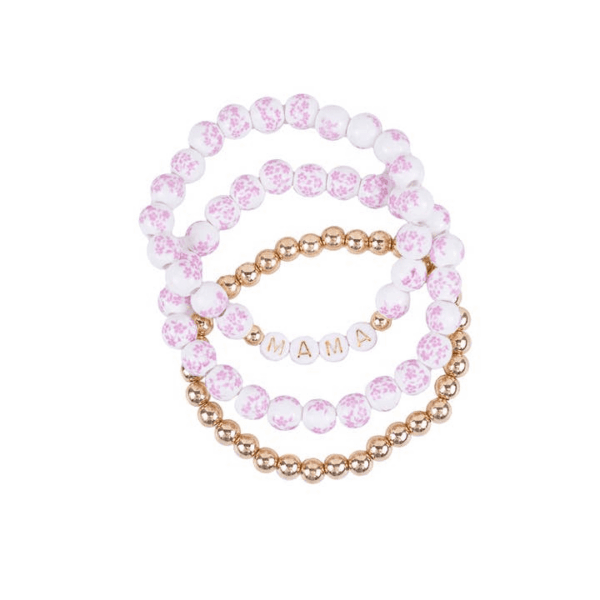 Mama Bead Bracelet Stack Pink/White/Gold