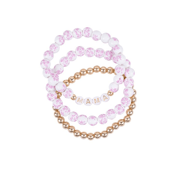 Mama Bead Bracelet Stack Pink/White/Gold | Royal Standard | Iris Gifts & Décor